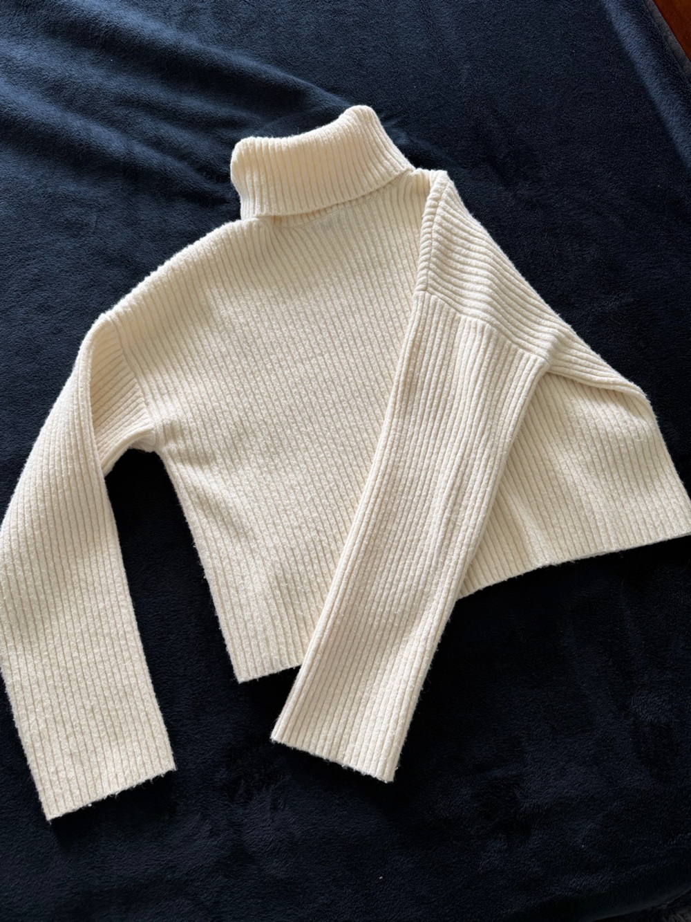 Bershka Off-Shoulder Ribbed Sweater in Cream